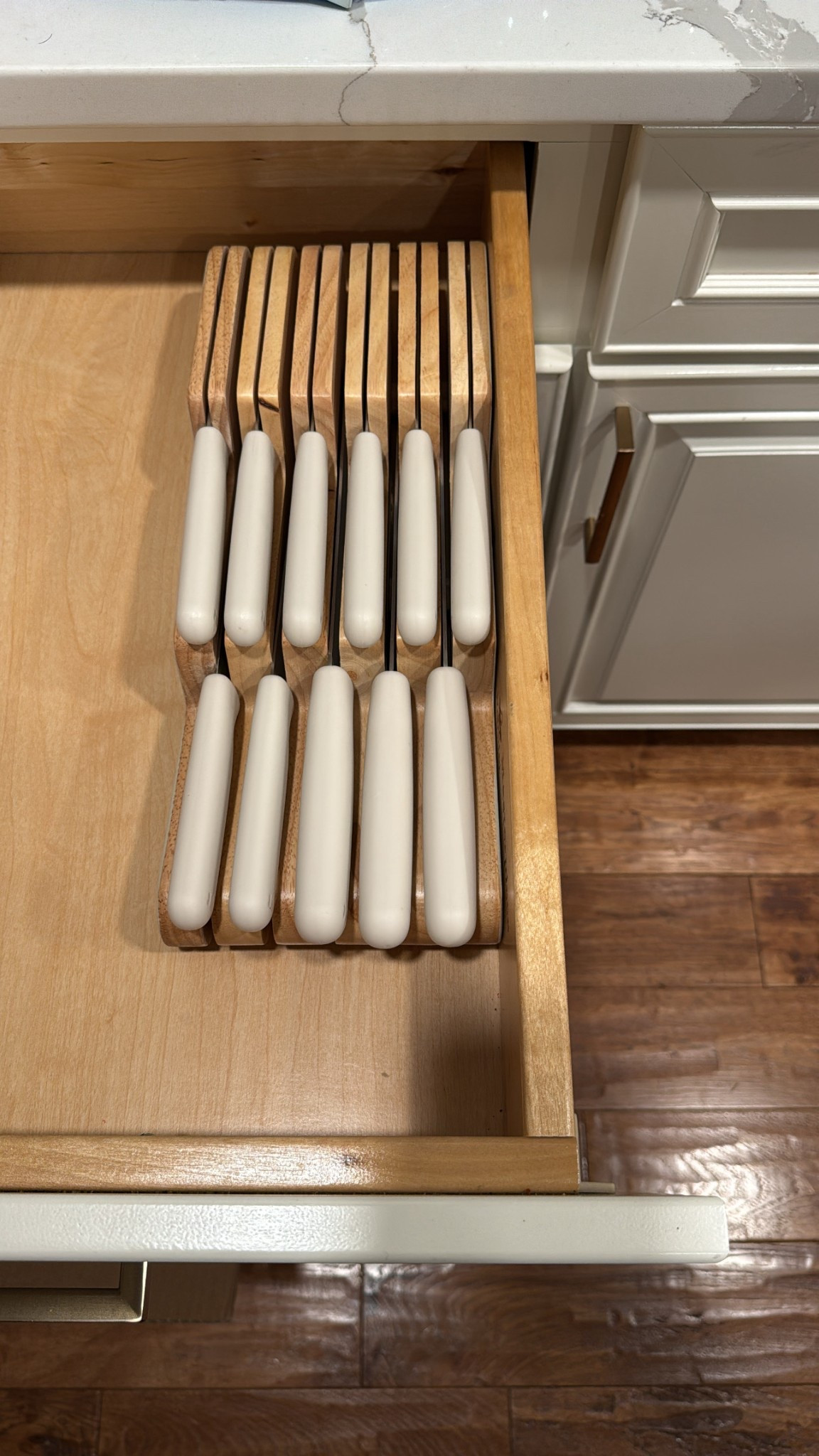 Beautiful cream colored in drawer knife set! 😍 I love the minimal look and that they store out of sight to keep a clean seamless look in my kitchen.

#LTKHome #LTKStyleTip #LTKSaleAlert