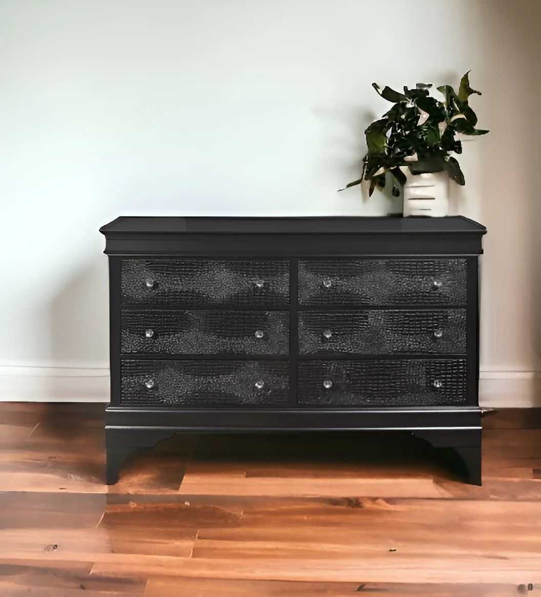 58" Metallic Grey Solid Wood Six Drawer Double Dresser | Shop Simon