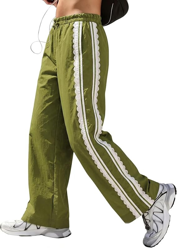 MINSURE Women's Baggy Wide Leg Track Pants Lace Side Stripe Elastic Waist Drawstring Hiking Pants... | Amazon (US)