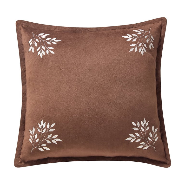 My Texas House 18" x 18" Brown Embroidered Leaves Velvet Decorative Pillow | Walmart (US)