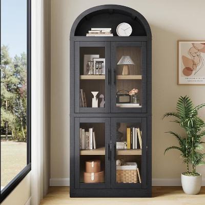 Arched Bookshelf 71.6" Tall Kitchen Pantry, Farmhouse Storage Cabinet, Large Storage Pantry with Doors, Arched Bookcase with Cabinets, Black | Target