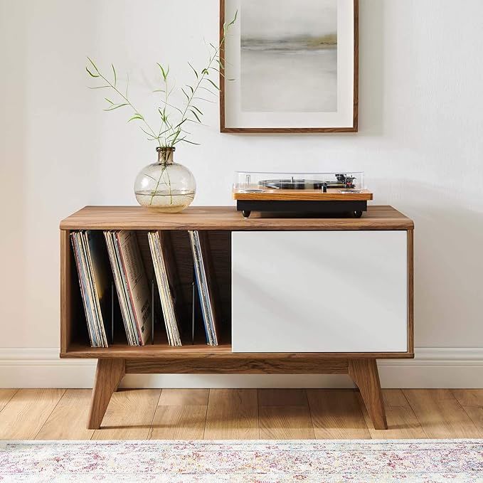 Modway Envision Mid-Century Modern 37" Vinyl Record Display Stand, 37 Inch, Walnut White | Amazon (US)