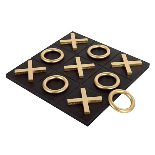 NIKKY HOME 12x12 Inch Tic Tac Toe Wood Game Board Classic Coffee Table Decor Modern Wooden Travel Game for Family, Black & Gold | Amazon (US)