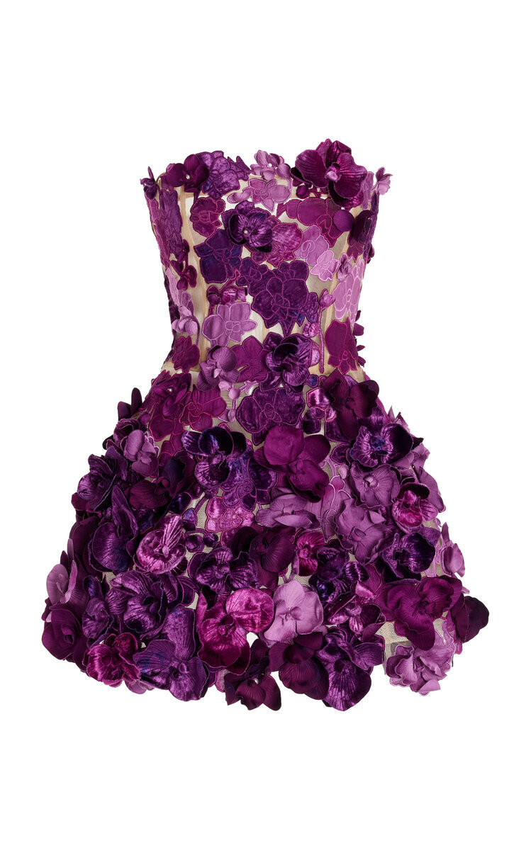 Strapless Satin Orchid Embroidered Cocktail Dress | Moda Operandi (Global)