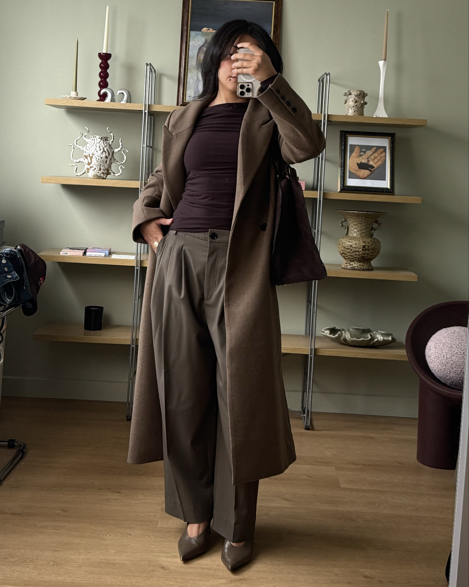 Tonal office outfit for winter 🤎 I LOVE THIS COAT so much btw!!!! Everyone compliments it in person 

(Winter outfit, winter fashion, winter coat, long sleeve top, outfit ideas)

#LTKworkwear #LTKwinter #LTKaustralia