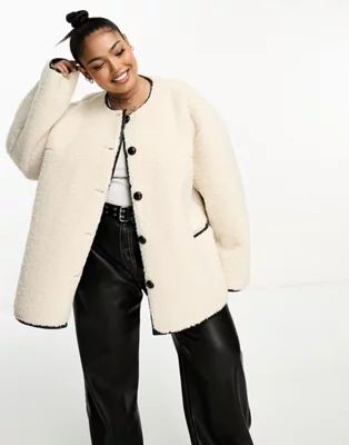 4th & Reckless Plus exclusive button detail faux shearling jacket in cream | ASOS | ASOS (Global)