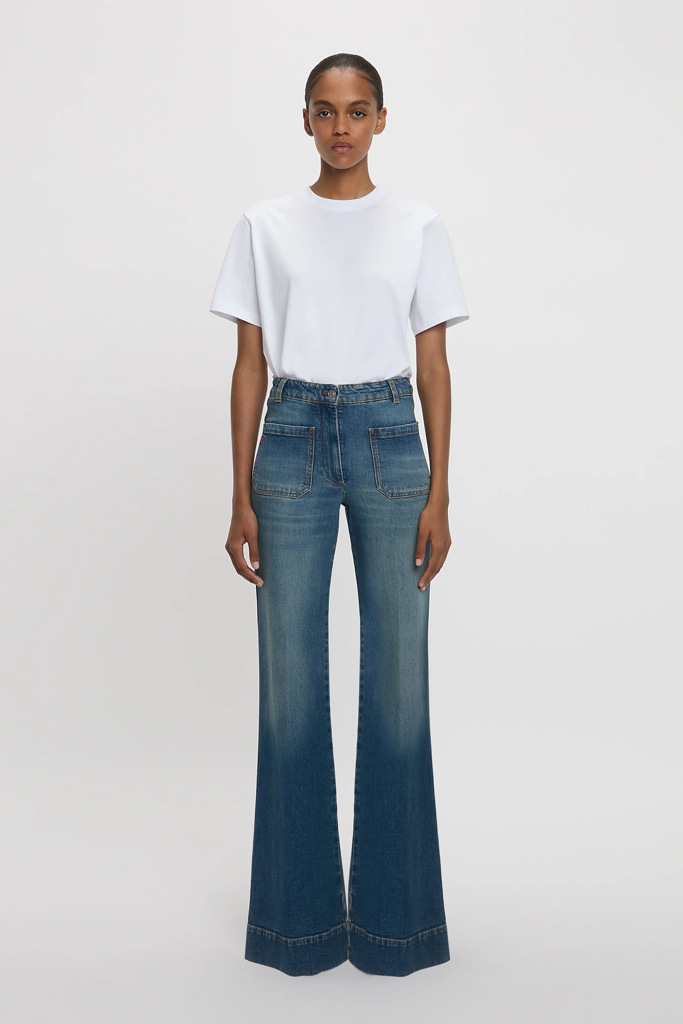 Exclusive Alina High Waisted Jean In Mid Blue | Victoria Beckham UK