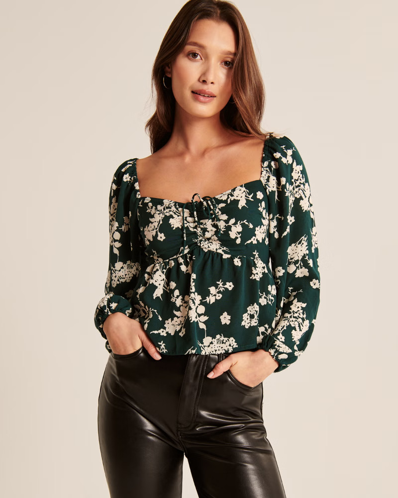 Long-Sleeve Cinched Front Puff Sleeve Top | Abercrombie & Fitch (US)