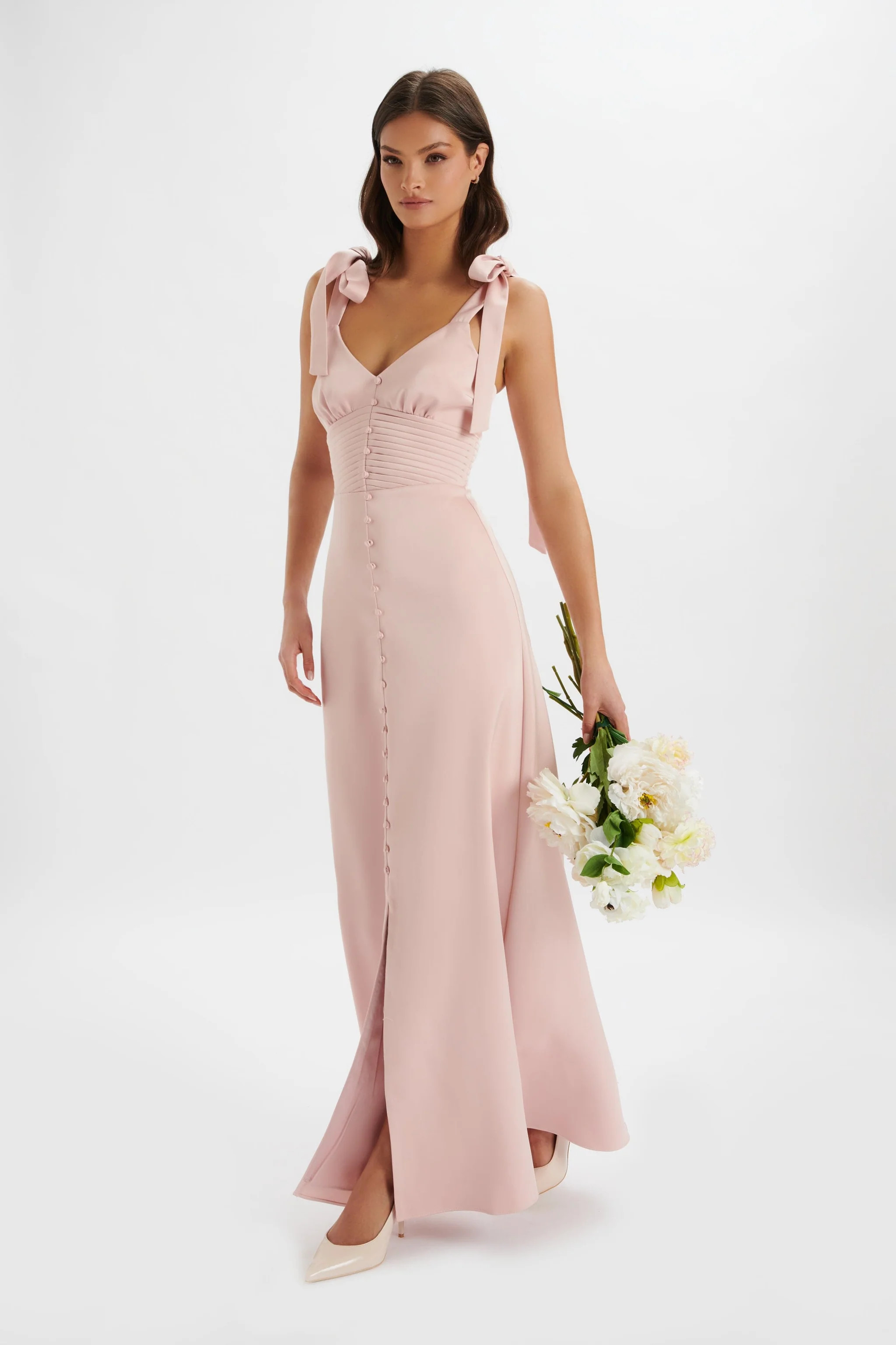 REVE Satin Tie Shoulder Maxi Dress in Pink | Lavish Alice Retail Ltd