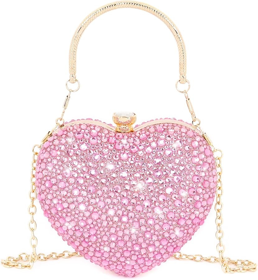 Womens Elegant Heart Type Evening Bag Shiny Rhinestone Clutch Purse Party Wedding Prom Handbag Ch... | Amazon (US)