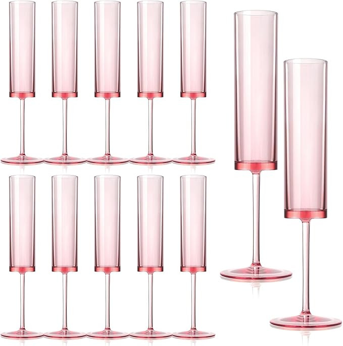 12 Pieces Pink Champagne Flutes 6 OZ Acrylic Reusable Wedding Toasting Glasses Stemmed Coupes Squ... | Amazon (US)