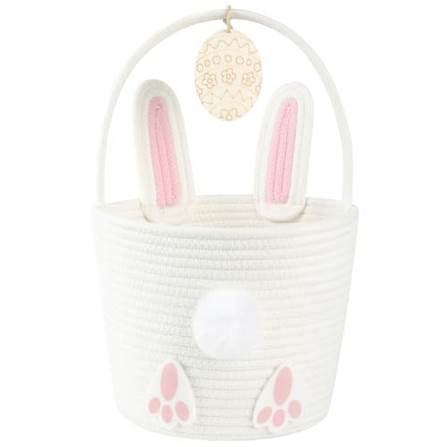 OIASKET Easter Basket for Toddler, Woven Baby Easter Gifts Basket with Handle, Empty Bunny Egg Basket for Girls Boys Kids-Pink | Amazon (US)