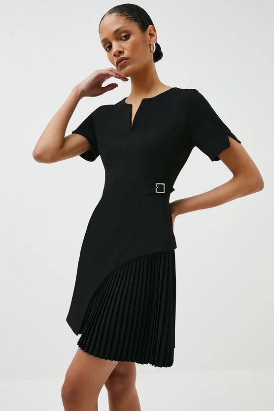 Tailored Military Pleat Short Sleeve Mini Dress | Karen Millen US