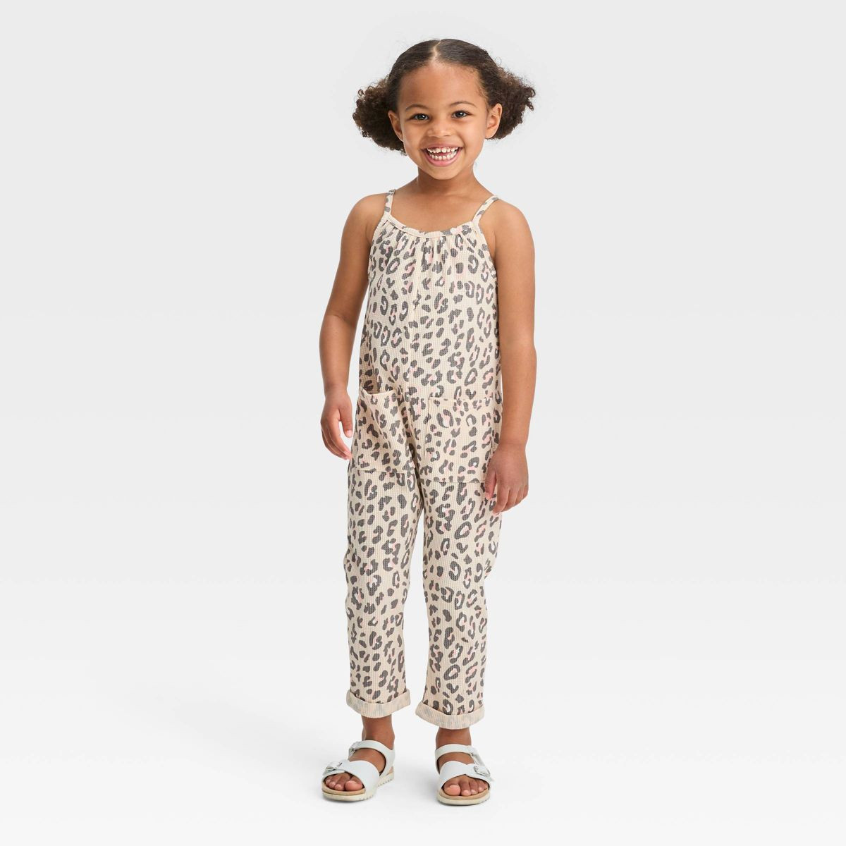 Grayson Mini Toddler Girls' Leopard Thermal Sleeveless Jumpsuit - Beige | Target