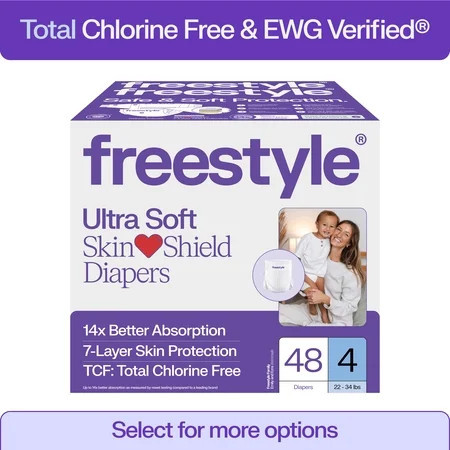 Freestyle Total Chlorine Free 14x Better Absorption Hypoallergenic EWG Verified® Baby Diapers, Size 4 (22-34 lbs), 48 Count | Walmart (US)