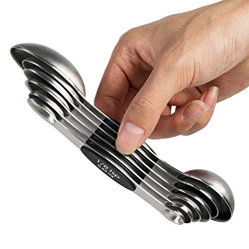 Magnetic Measuring Spoons Set of 6 Stainless Steel Dual Sided Stackable Teaspoon for Measuring Dr... | Amazon (US)