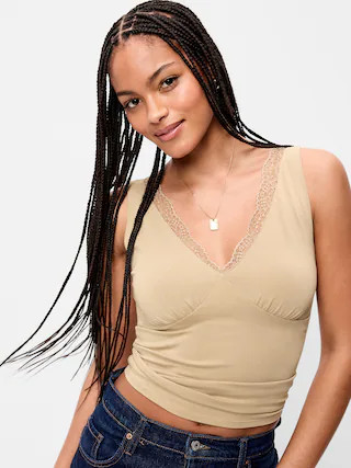 Sleeveless Lace-Trim V-Neck Ribbed Top | Old Navy (CA)