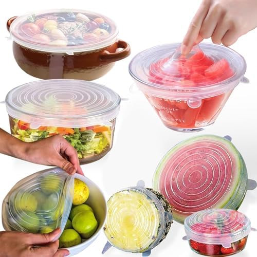 Reusable Silicone Stretch Lids for Food Storage – Elastic Bowl Covers Fit Round & Rectangle Con... | Amazon (US)