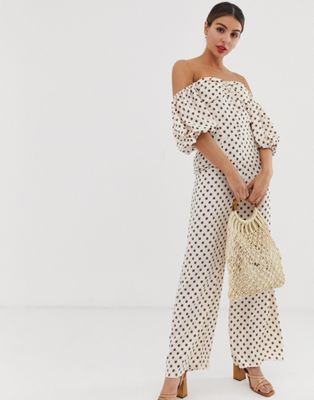 Glamorous jumpsuit with puff sleeves in floral polka dot | ASOS US