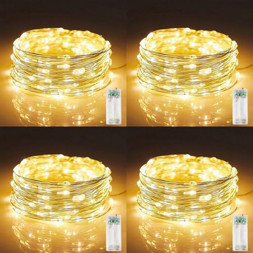4 Pack Fairy String Lights,6.56FT 20LED,2AA Battery Operated,Timer Founction,Copper Wire String Lights, IP65 Waterproof,Indoor/Outdoor flexible for DIY ,Party, Bedroom, flowers decoration(Warm White) | Amazon (US)