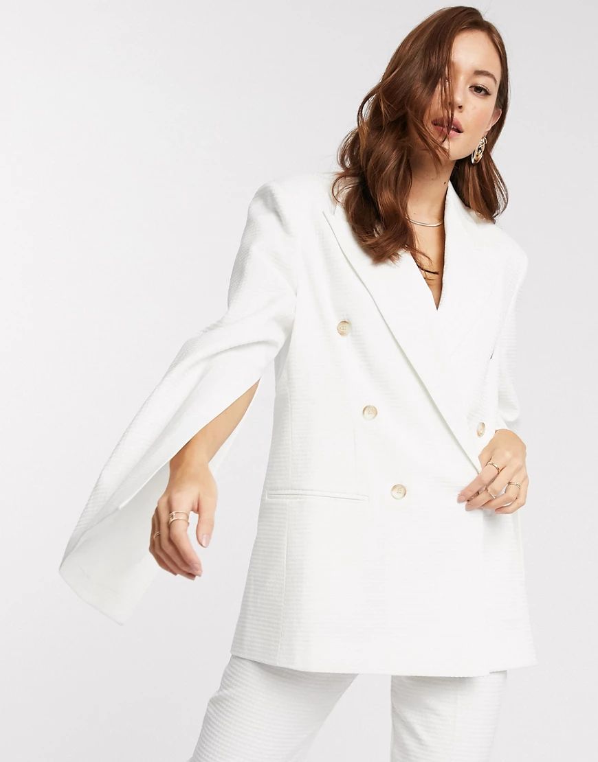 ASOS DESIGN split sleeve suit blazer in texture-White | ASOS (Global)