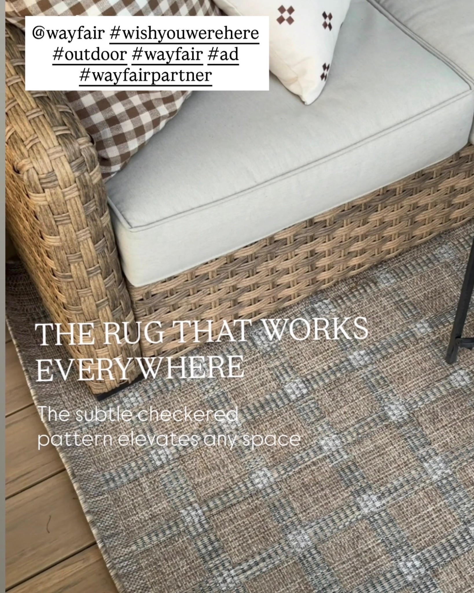 #ad This checkered outdoor rug from @wayfair is hands down my favorite go to. I’ve used it on porches, patios, and even indoors because the neutral pattern works with just about everything.

It adds just enough texture without competing with your furniture or decor which is why I keep coming back to it. It also cleans up really well and holds up beautifully outside which makes it a really practical choice.

If you want a rug that instantly grounds a space and works almost anywhere this is the one I always recommend.

#wishyouwerehere #outdoor #wayfair #ad #wayfairpartner

#LTKHome #LTKSaleAlert