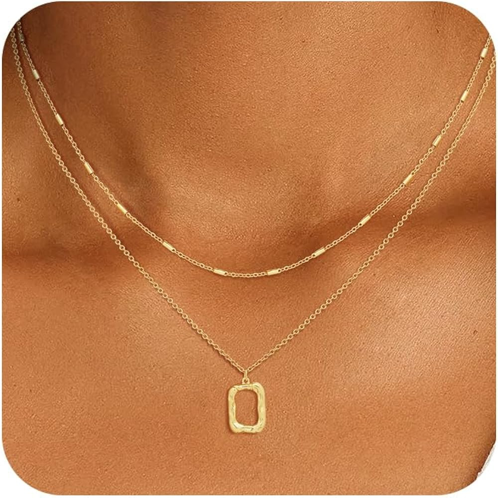Layered Necklaces for Women 14K Gold Plated Stack Circle Pendant Trendy Long Chain Stackable Hand... | Amazon (US)