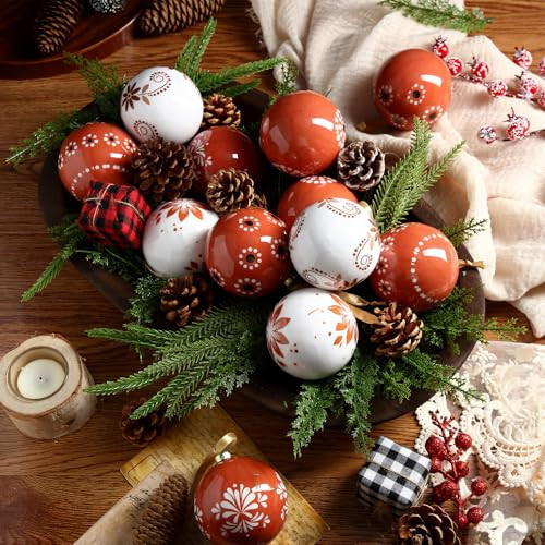 Syhood 12 Pcs Christmas Mexican Pottery Ornaments Hanging Round Brown and White Talavera Ball Ornaments Traditional Mexican Ball for Christmas Tree Decorations, Xmas Stocking Tag, Stocking Stuffer | Amazon (US)