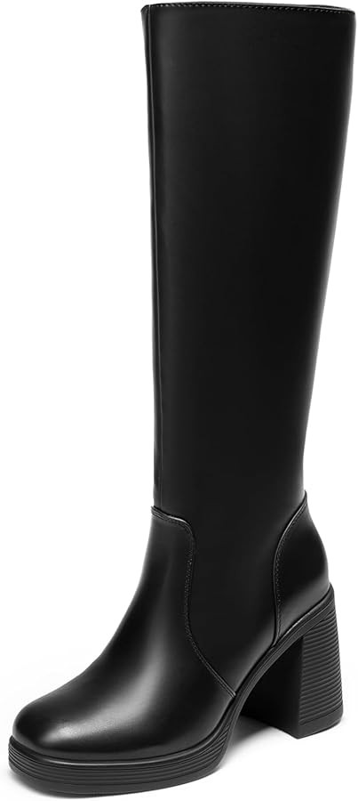 DREAM PAIRS Women's Knee High Boots Square Toe Chunky Block Heel Side Zipper Platform Gogo Boots | Amazon (US)