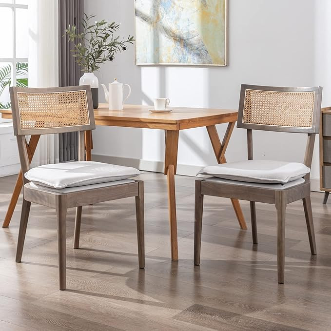 ZHENGHAO Farmhouse Dining Chairs Set of 2, French Country Rattan Cane Back Kitchen Chairs Upholst... | Amazon (US)