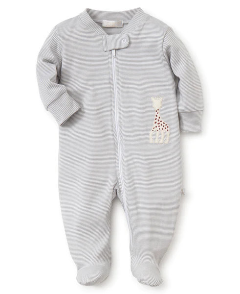 Gray Sophie Stripe Pajamas Zip Front Footie | Kissy Kissy