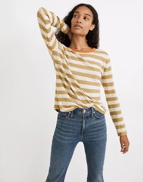 Whisper Cotton Rib-Crewneck Long-Sleeve Tee in Canarsie Stripe | Madewell