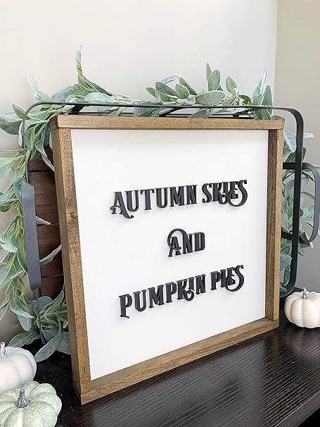 Silver8847 Fall Wood Sign Autumn Skies and Pumpkin Pies 12x 12 Fall Farmhouse Signs Fall Decor Fa... | Amazon (US)