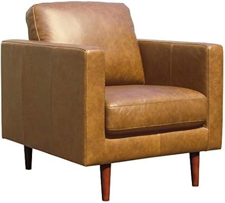 Amazon Brand – Rivet Revolve Modern Leather Armchair with Tapered Legs, 33"W, Caramel | Amazon (US)
