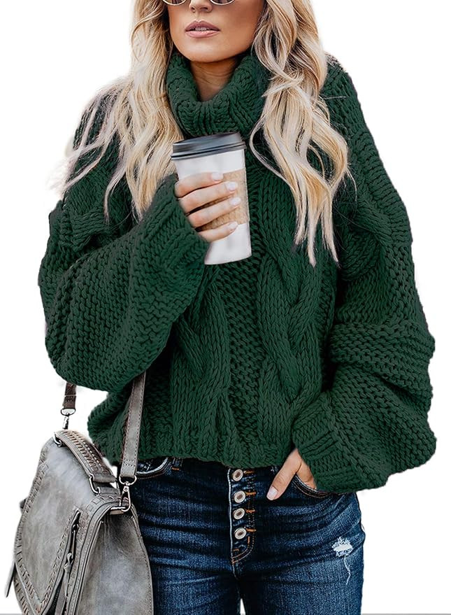 Dokotoo Womens 2025 Winter Fall Solid Turtleneck High Neck Balloon Long Sleeve Sweaters Pullover ... | Amazon (US)