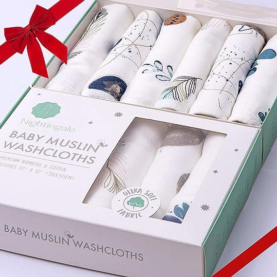 Nightingale Muslin Bamboo Baby Washcloths - Soft Organic Baby Wash Cloths Perfect for Newborn Sen... | Amazon (US)