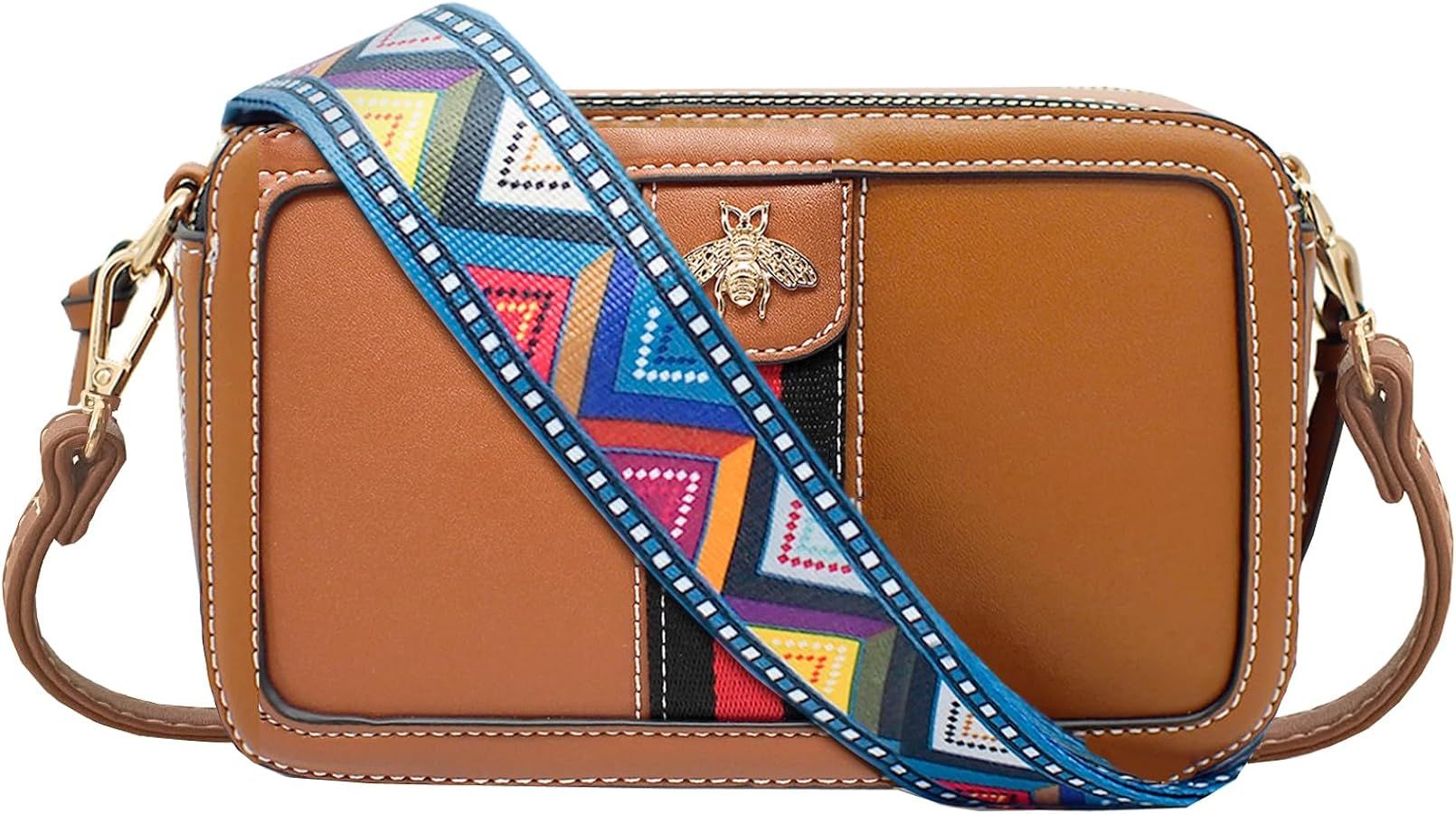 Beatfull Designer Bee Crossbody Purse for Women PU Leather Shoulder Handbag Camera Clucth | Amazon (US)