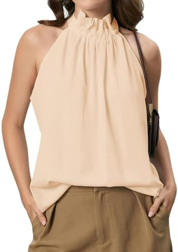 RoseSeek Women's Halter Tops Tie Back Sleeveless Casual Blouses Dressy Work Shirts Going Out Summ... | Amazon (US)