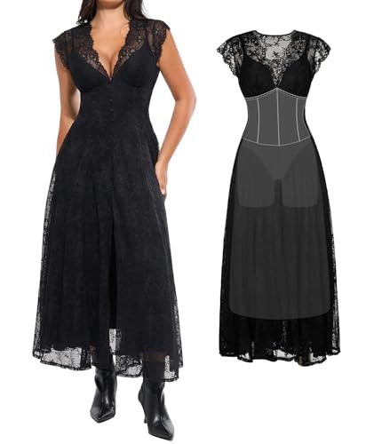 Amazon.com: Popilush Wedding Dresses for Bride Lace Sleeveless V Neck Maxi Shapewear Cocktail Dre... | Amazon (US)