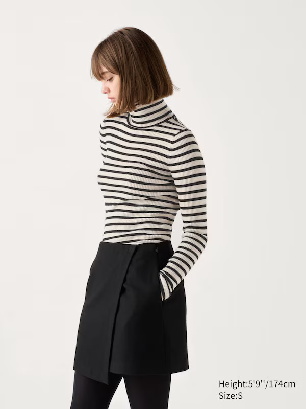 Merino Ribbed Sweater | Turtleneck | Striped | UNIQLO (US)