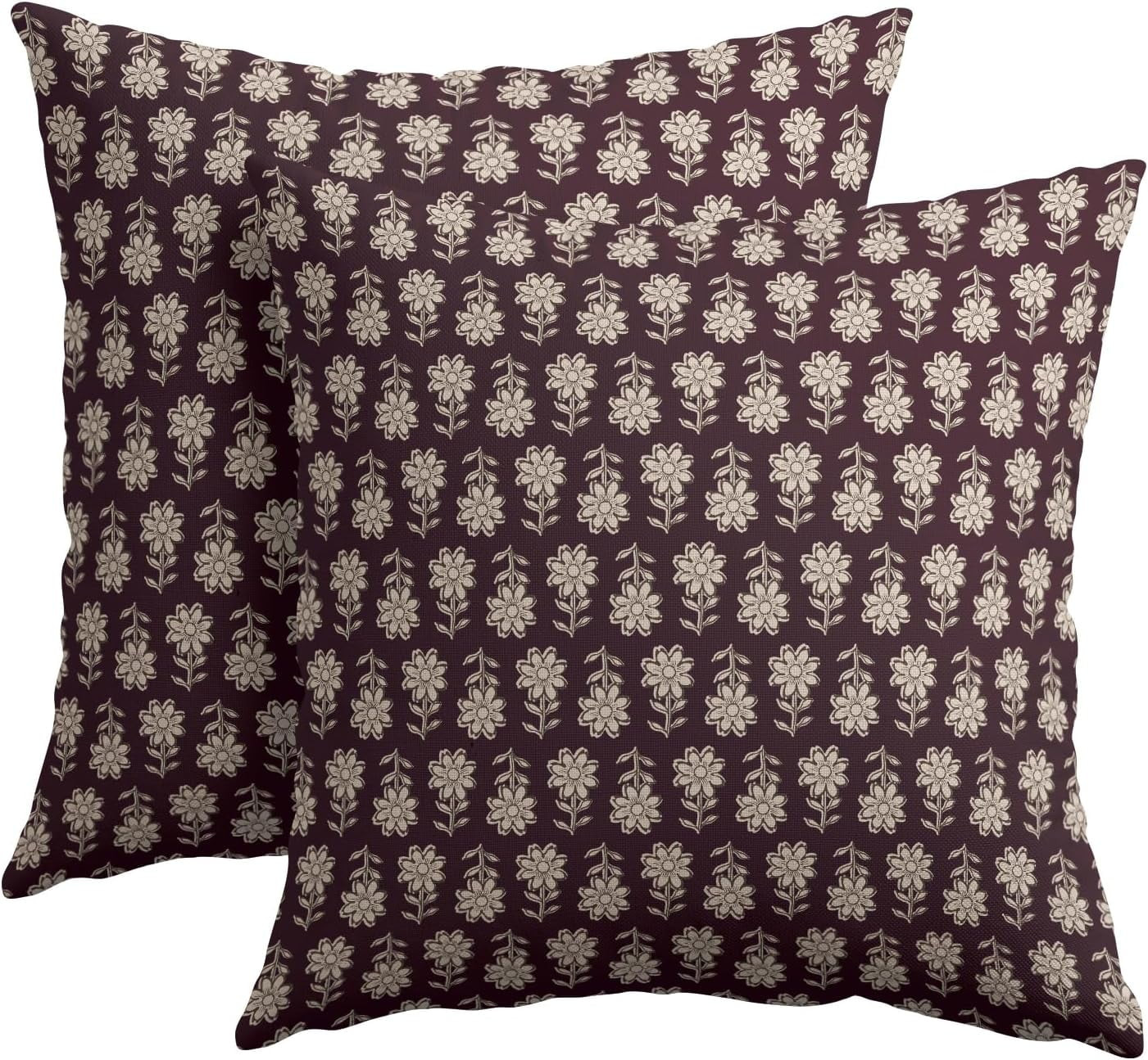 Vintage Pillow Covers 18x18 Inch Set of 2 Burgundy Red Floral Block Print Outdoor Decorative Thro... | Walmart (US)