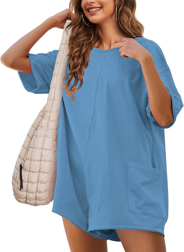 Womens T Shirt Romper Hot Shot Tee Romper for Summer Casual Short Sleeve Oversized Athletic Worko... | Amazon (US)