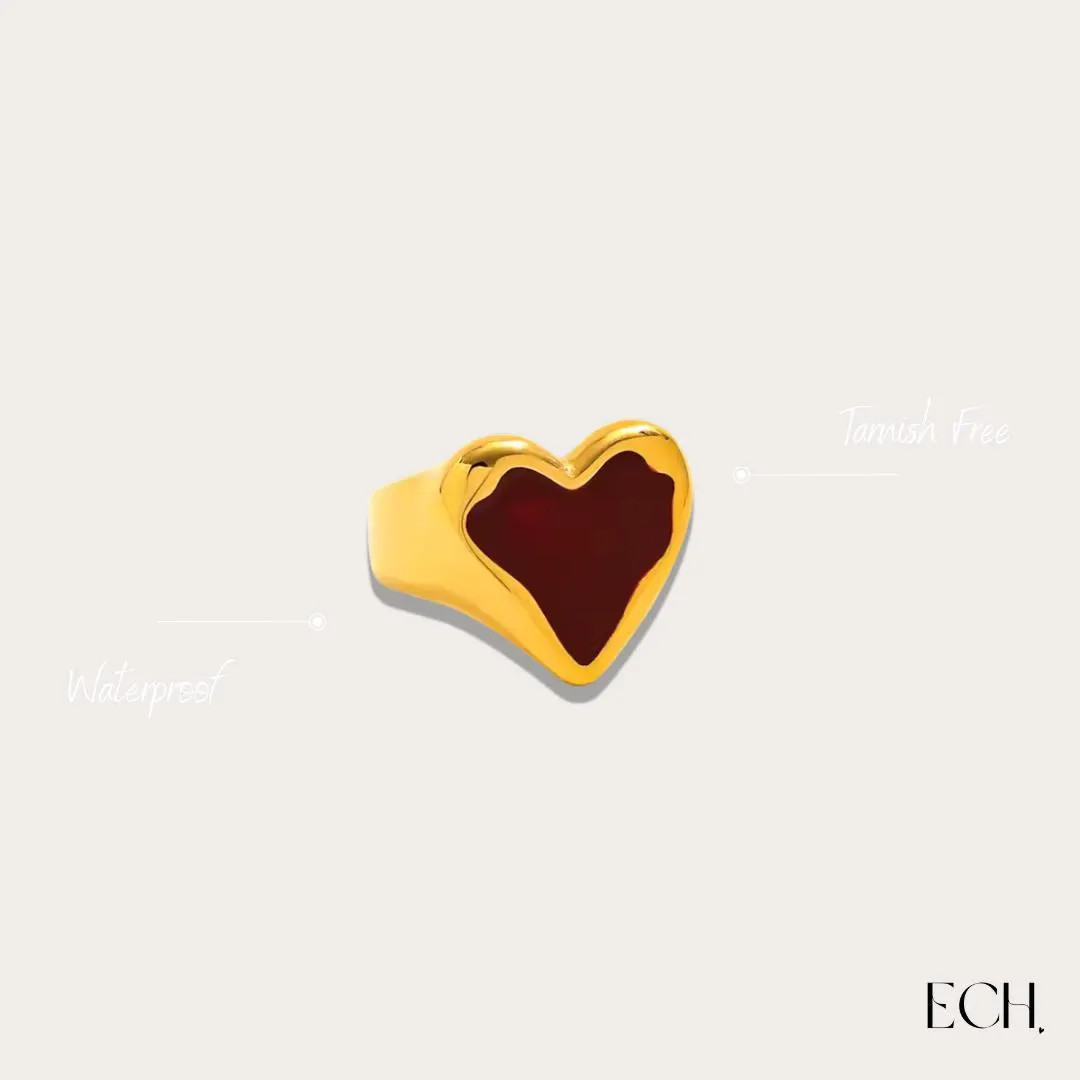 Gold Plated Stainless Steel Burgundy Heart Ring - Tarnish Free and Waterproof | Statement Ring | ... | Etsy (US)