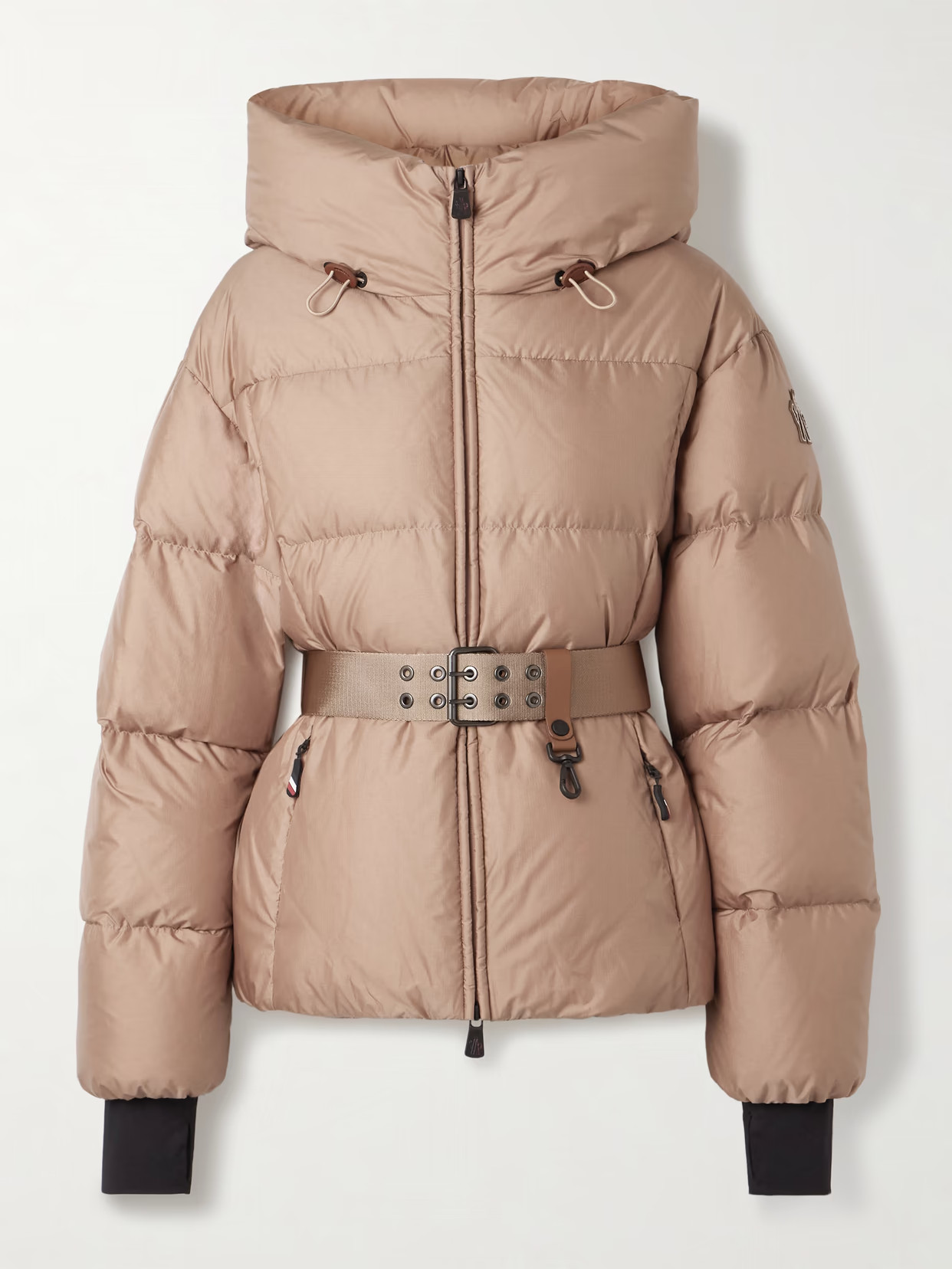 Moncler Grenoble - Nisene Hooded Belted Quilted Ripstop Down Ski Jacket - Rose gold | NET-A-PORTER (US)