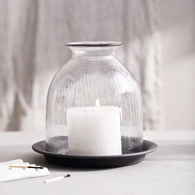 Ribbed Domed Glass Candle Holder with Tray – Medium | The White Company (UK)