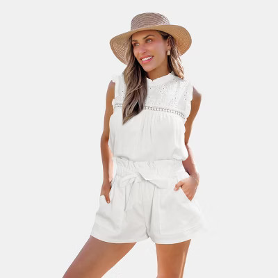 Women's Chic Front Tie Belted Shorts - Cupshe-S-White | Target