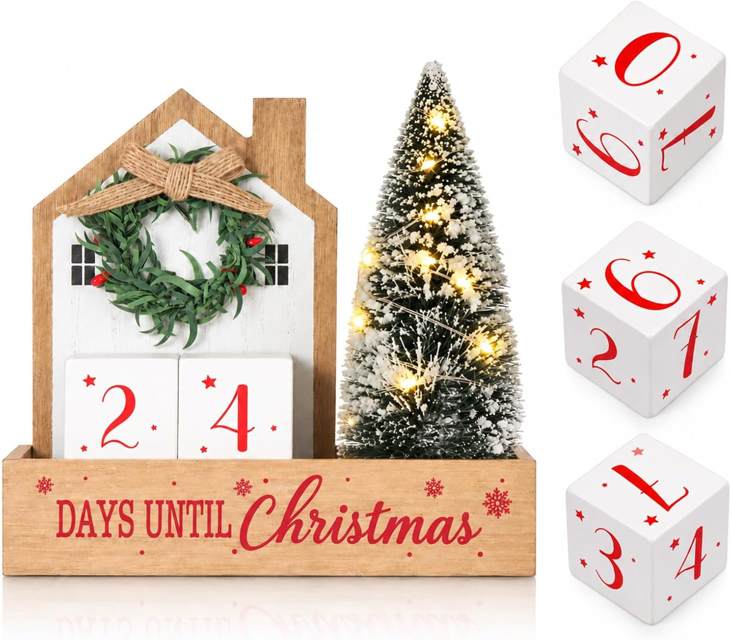 HOMirable Christmas Tree Countdown Block LED Lighted 99 Days Until Christmas Wreath Calendar Tabletop Number Date Rustic Wooden Home Decor Holiday Xmas Ornament Desk Decoration Gift | Amazon (US)