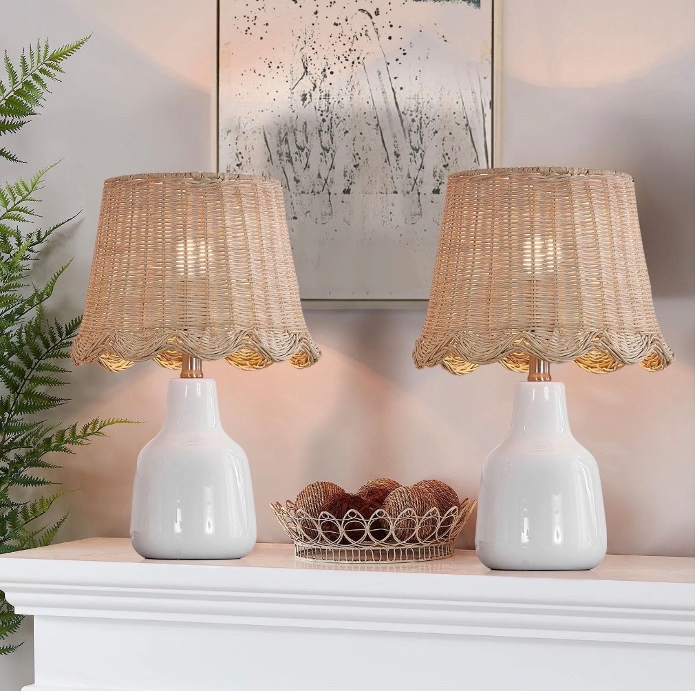  White Ceramic Table Lamps Set of 2, Farmhouse 16.5" Bedside Lamps with Rattan Shades for Living Room, Bedroom, End Table, Office

#LTKSeasonal #LTKHome #LTKSaleAlert