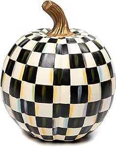 MACKENZIE-CHILDS Courtly Check Black-and-White Small Decorative Pumpkin for Fall Decor, Autumn De... | Amazon (US)
