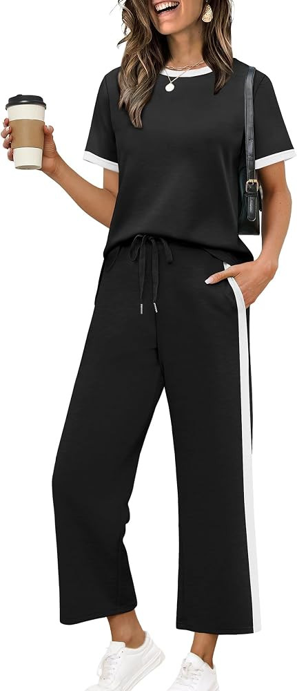 XIEERDUO Women's 2 Piece Outfits Summer Lounge Sets Side Slit Loungewear     Short Sleeve Top Mat... | Amazon (US)